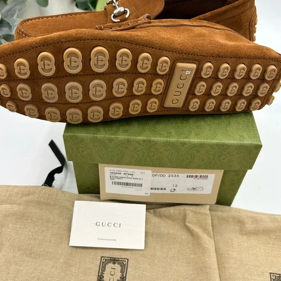 Men's Gucci brown suede horse bit driving loafers size 12 made in Italy - Picture 5 of 10